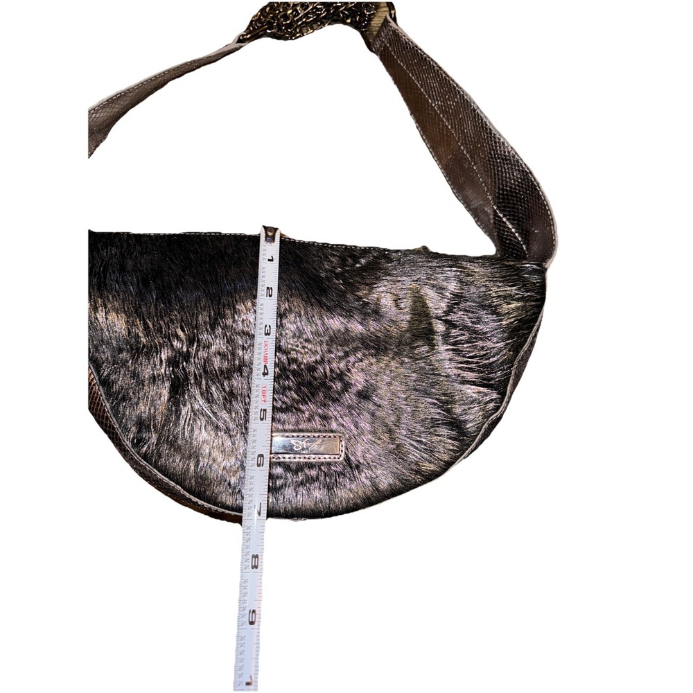Sharif Hobo Purse Fur Snakeskin Print Chain Strap Mob Wife Silver 13 X 7 - Picture 15 of 16
